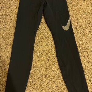 Nike Women Black Leggings with Silver Swoosh